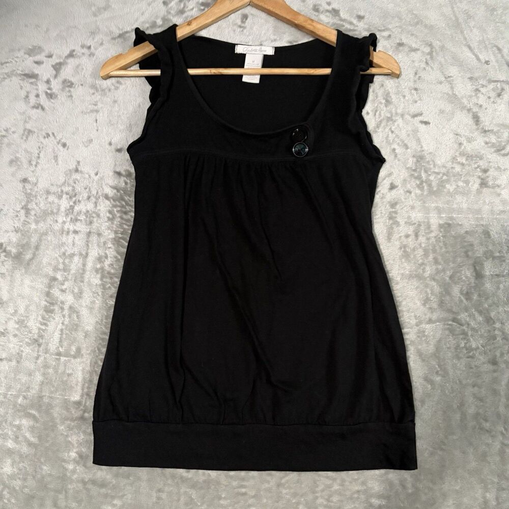 Charlotte Russe Blouse M Black Scoop Neck Ruffle Sleeve Button Babydoll Y2K